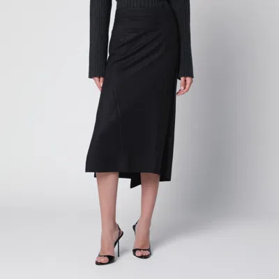 Victoria Beckham Pressed Midi Skirt In Dark Grey Wool And Mohair In Black