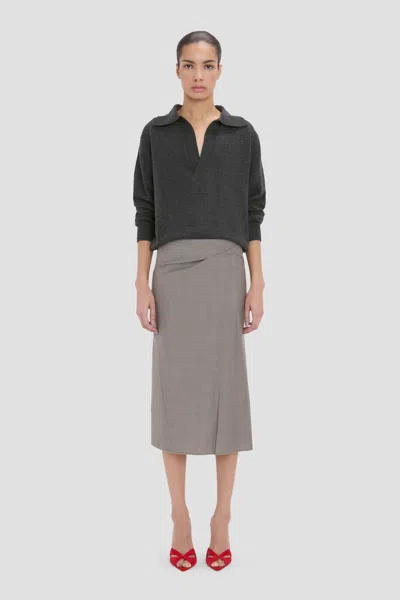 Victoria Beckham Pressed Skirt In Ore In Gray