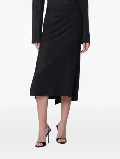 Victoria Beckham Pressed Midi Skirt In Dark Grey Wool And Mohair In Black