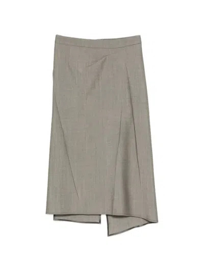 Victoria Beckham Pressed Tailored Wool Midi Skirt In Gray