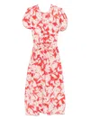 Victoria Beckham Floral Gathered-waist Midi Dress In Red