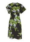 Victoria Beckham Floral Print Mini Dress With Cape-style Sleeves In Multicoloured