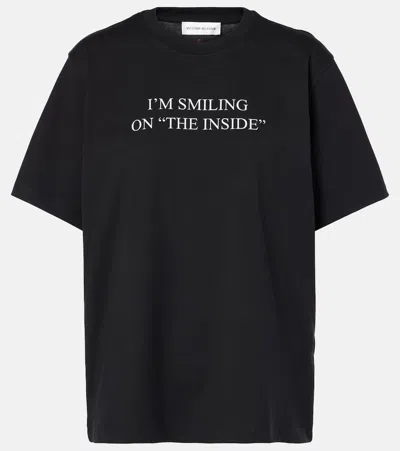 Victoria Beckham Womens Black Text-print Organic-cotton T-shirt In Black Im Smiling On The Inside