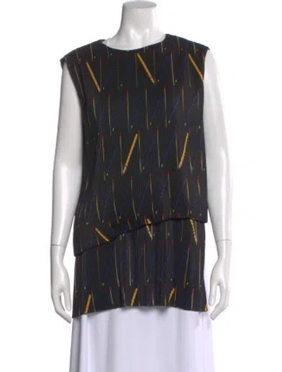 Pre-owned Victoria Beckham Printed Crew Neck Top In Black
