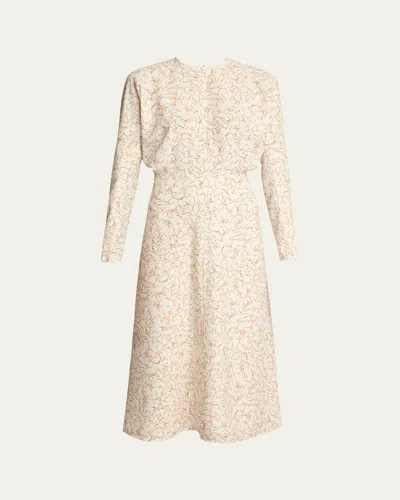 Victoria Beckham Printed Dolman-sleeve Midi Dress In Floral Ov Pea