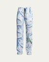 Victoria Beckham Womens Satin Flowers Ice Blue Abstract-print Two-slip-pockets Straight-leg Mid-rise Silk Trousers In Sat Flw Ice Blu