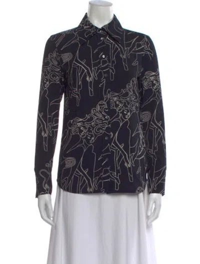 Pre-owned Victoria Beckham Printed Long Sleeve Blouse In Black