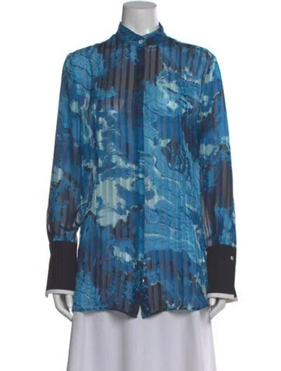 Pre-owned Victoria Beckham Printed Long Sleeve Blouse In Blue