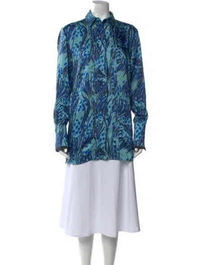Pre-owned Victoria Beckham Printed Long Sleeve Blouse In Blue