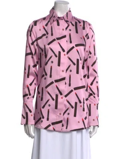 Pre-owned Victoria Beckham Printed Long Sleeve Button-up Top W/ Tags In Pink