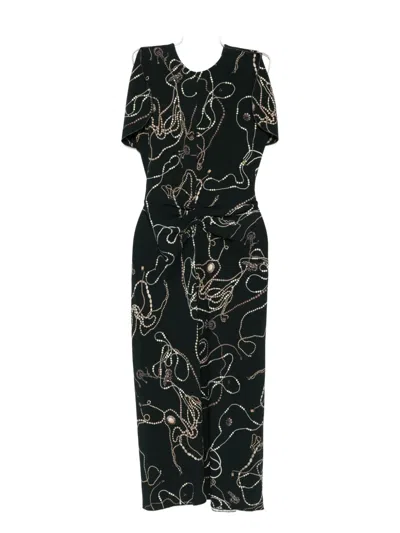 Victoria Beckham Printed Midi Dress In Black
