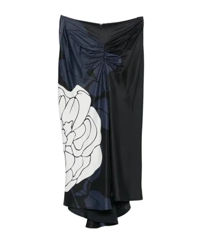Victoria Beckham Printed Midi Skirt In Black