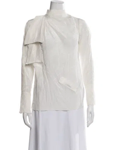 Pre-owned Victoria Beckham Printed Mock Neck Blouse In White