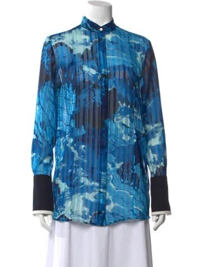 Pre-owned Victoria Beckham Printed Mock Neck Tunic In Blue