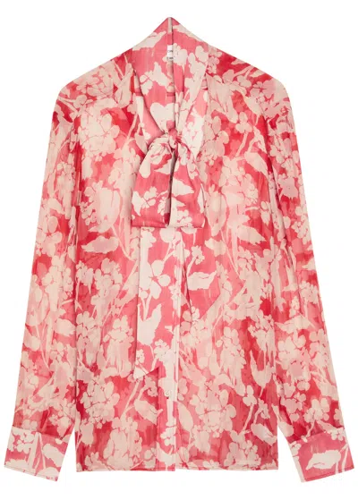 Victoria Beckham Printed Semi-sheer Silk-chiffon Blouse In Pink