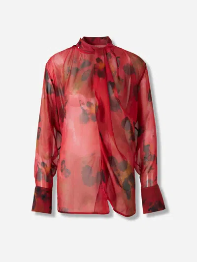 Victoria Beckham Printed Silk Blouse In Red