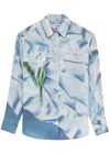 Victoria Beckham Piped Floral Silk Satin Button-up Pajama Shirt In Blue