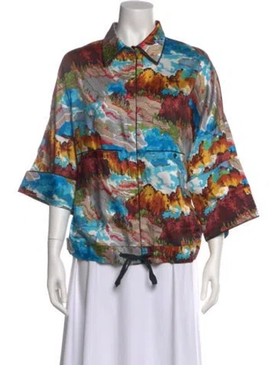 Pre-owned Victoria Beckham Printed Three-quarter Sleeve Blouse In Blue