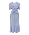 Victoria Beckham Midi Dress With Ruffles And Puff Sleeves In Blue