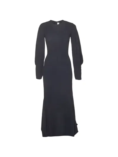 Pre-owned Victoria Beckham Puff-sleeve Midi Dress In Black
