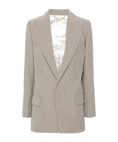 Victoria Beckham Puppytooth Peak-lapel Blazer In Nude