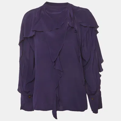 Pre-owned Victoria Beckham Purple Crepe Tie Detail Ruffle Blouse S