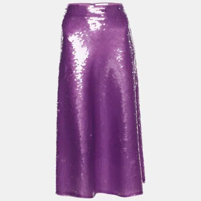 Pre-owned Victoria Beckham Purple Sequin Midi Skirt M
