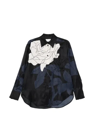 Victoria Beckham Floral Shirt Long Sleeves Collared Neck Pocket In Blue