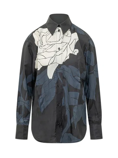 Victoria Beckham Floral Shirt Long Sleeves Collared Neck Pocket In Blue