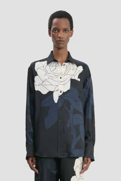 Victoria Beckham Floral Shirt Long Sleeves Collared Neck Pocket In Blue