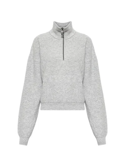Victoria Beckham Quarter-zip Pouch-pocket Sweater In Grey