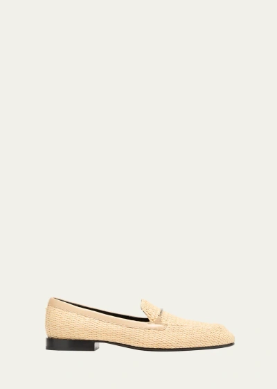 Victoria Beckham Raffia Metal-strap Flat Loafers In Natural