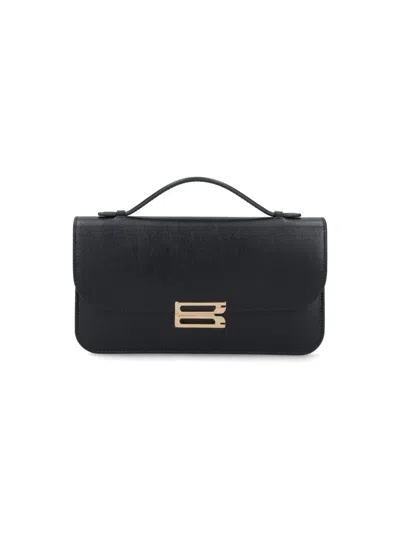 Victoria Beckham Rectangular Black Leather Handbag With Gold-tone Logo