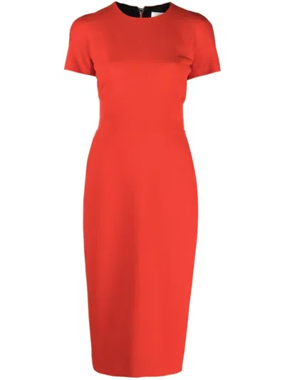 VICTORIA BECKHAM RED FITTED T-SHIRT DRESS