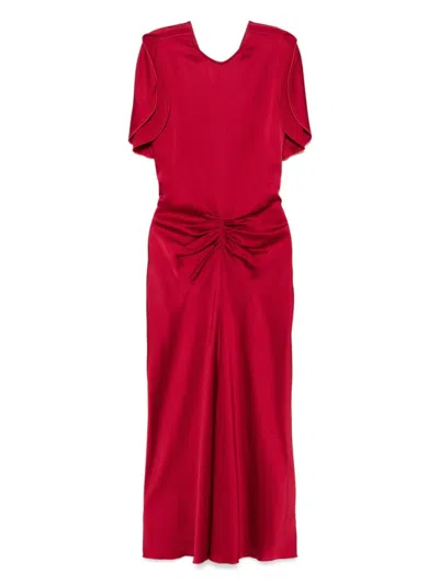 Victoria Beckham Red Gathered-detail Midi Dress