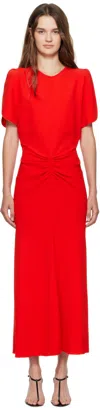 Victoria Beckham Gathered V Neck Midi Dress Tomato In Red