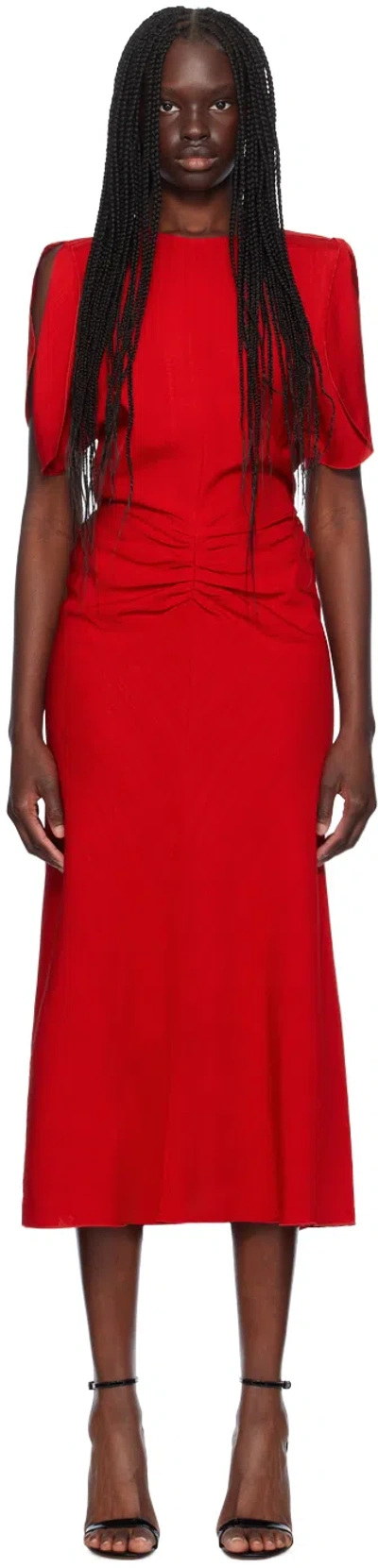 Victoria Beckham Gathered Crepe Midi Dress In Carmine