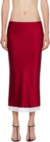 Victoria Beckham Red Lace Trim Slip Midi Skirt In Pink