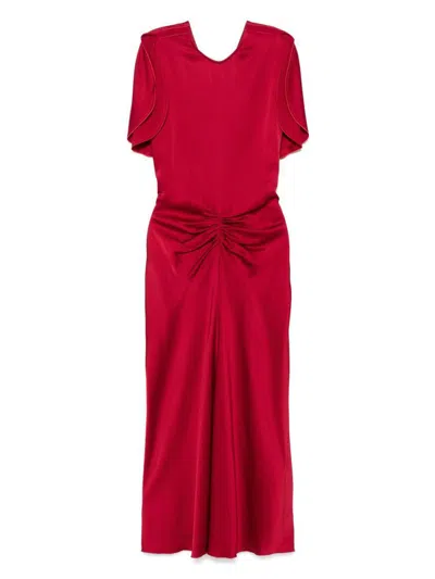 Victoria Beckham Red Midi Dress  With Ruffled Detail