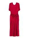 Victoria Beckham Red Midi Dress  With Ruffled Detail In Red