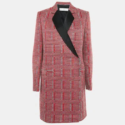 Victoria Beckham Red/multicolor Basket Weave Linen Blend Coat