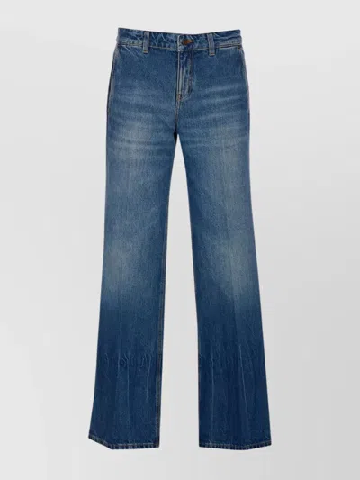Victoria Beckham Regular Fit Trousers With 5 Pockets And Contrast Stitching In Blue