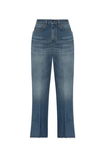 VICTORIA BECKHAM RELAXED CURVED FRAYED HEM JEANS