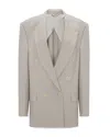Victoria Beckham Light Grey Double-breasted Blazer With Notched Lapels In Gray