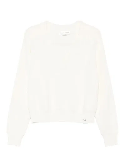 Victoria Beckham Relaxed Fit V-neck Cotton Blend Sweater Clothing In White