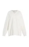 Victoria Beckham Relaxed Fit V-neck Cotton Sweater In White