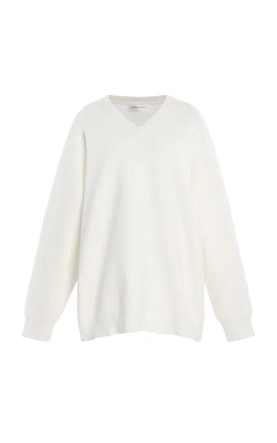 Victoria Beckham Relaxed Fit V-neck Cotton Sweater In White