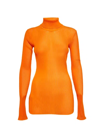 Pre-owned Victoria Beckham Rib Knit Sheer Sweater In Orange
