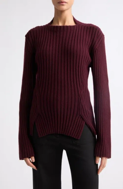 Victoria Beckham Rib Wool & Cashmere Sweater In Burgundy