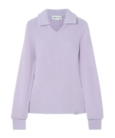Victoria Beckham Ribbed Stretch-cashmere Sweater In Purple